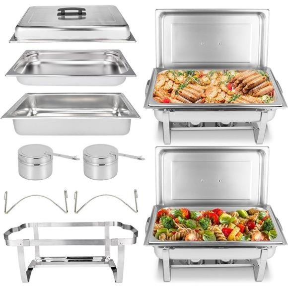 2 Pack 9 QT Stainless Steel Chafing Dish Buffet Set Foldable Rectangular